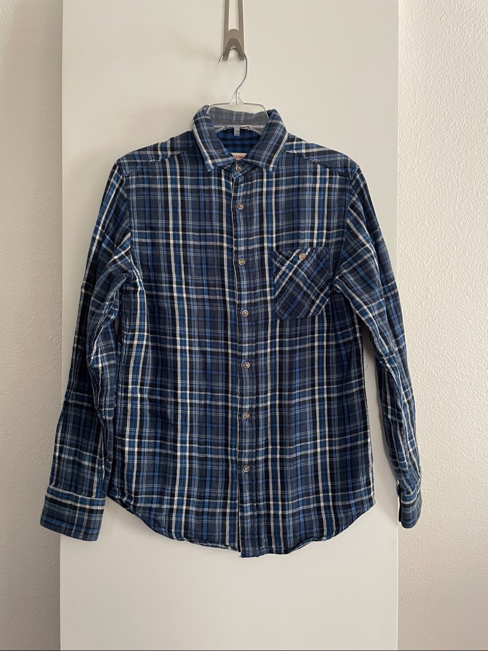 Mossimo All Cotton Plaid Soft Flannel Button Down Shirt Long Sleeve Blue